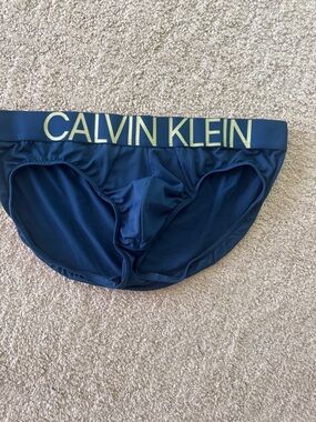 Calvin Klein Navy Briefs with Gold Logo Waistband